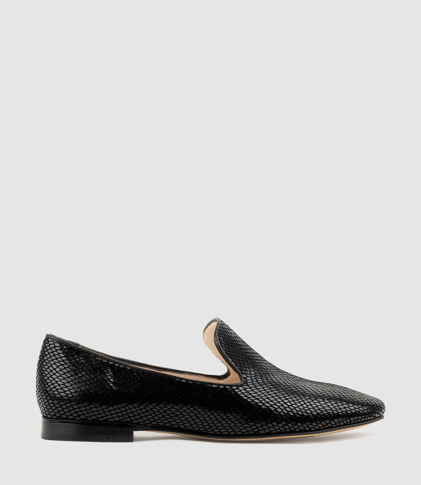 DEVLIN Smoking Slipper in Black Snake Suede - Edward Meller