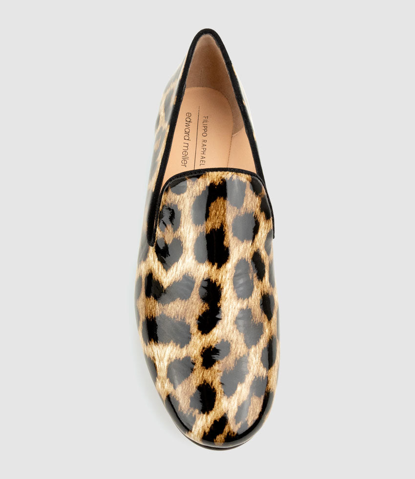 DEVLIN Smoking Slipper in Leopard Patent - Edward Meller