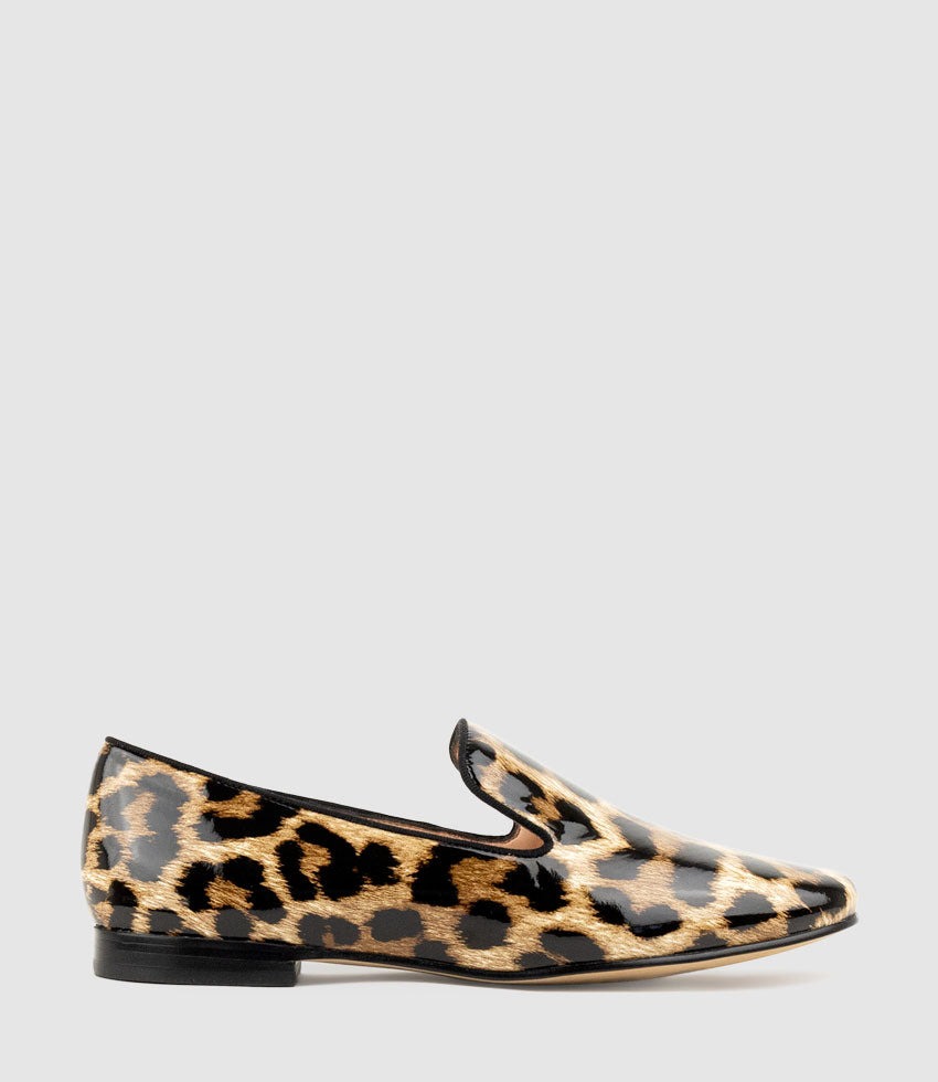 DEVLIN Smoking Slipper in Leopard Patent - Edward Meller