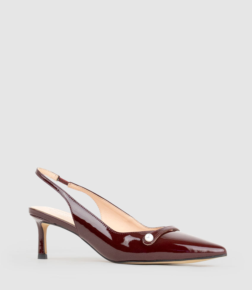 DIVINE55 Slingback Pump with Pearl in Wine Patent - Edward Meller