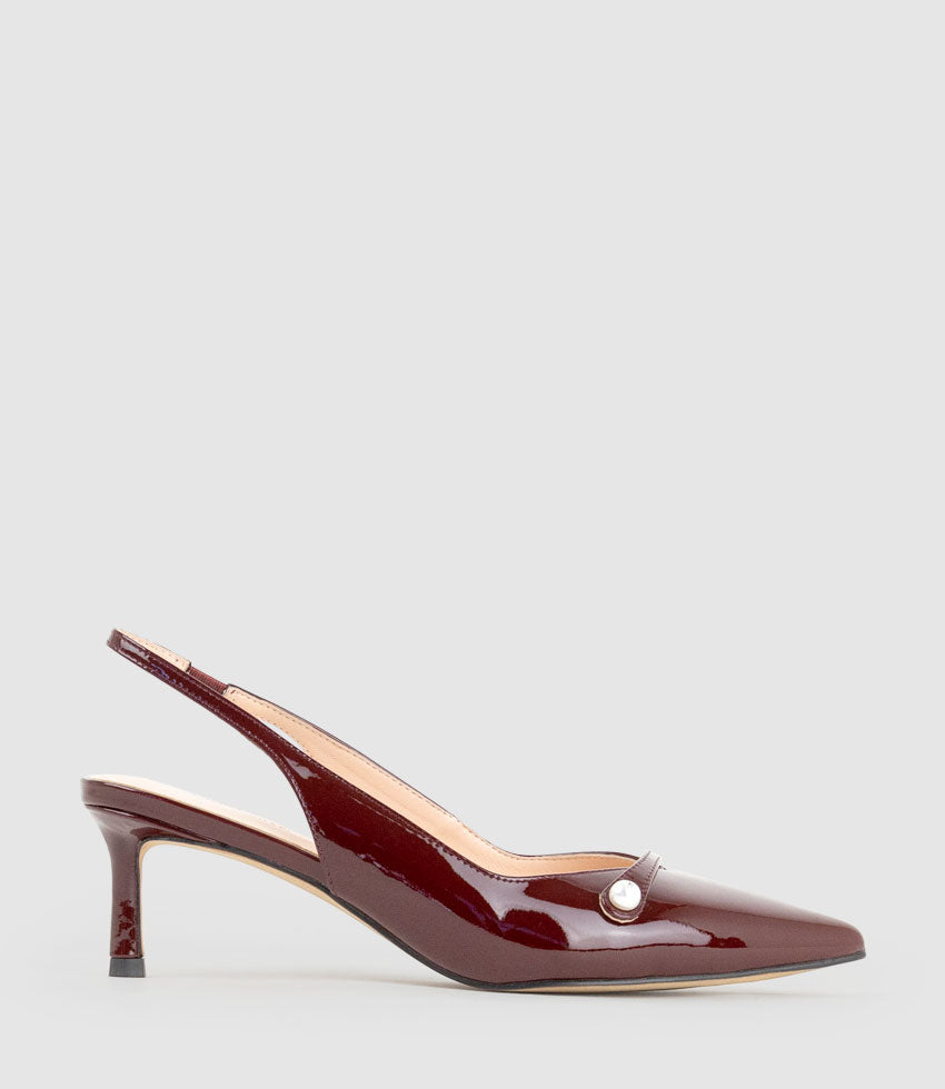 DIVINE55 Slingback Pump with Pearl in Wine Patent - Edward Meller