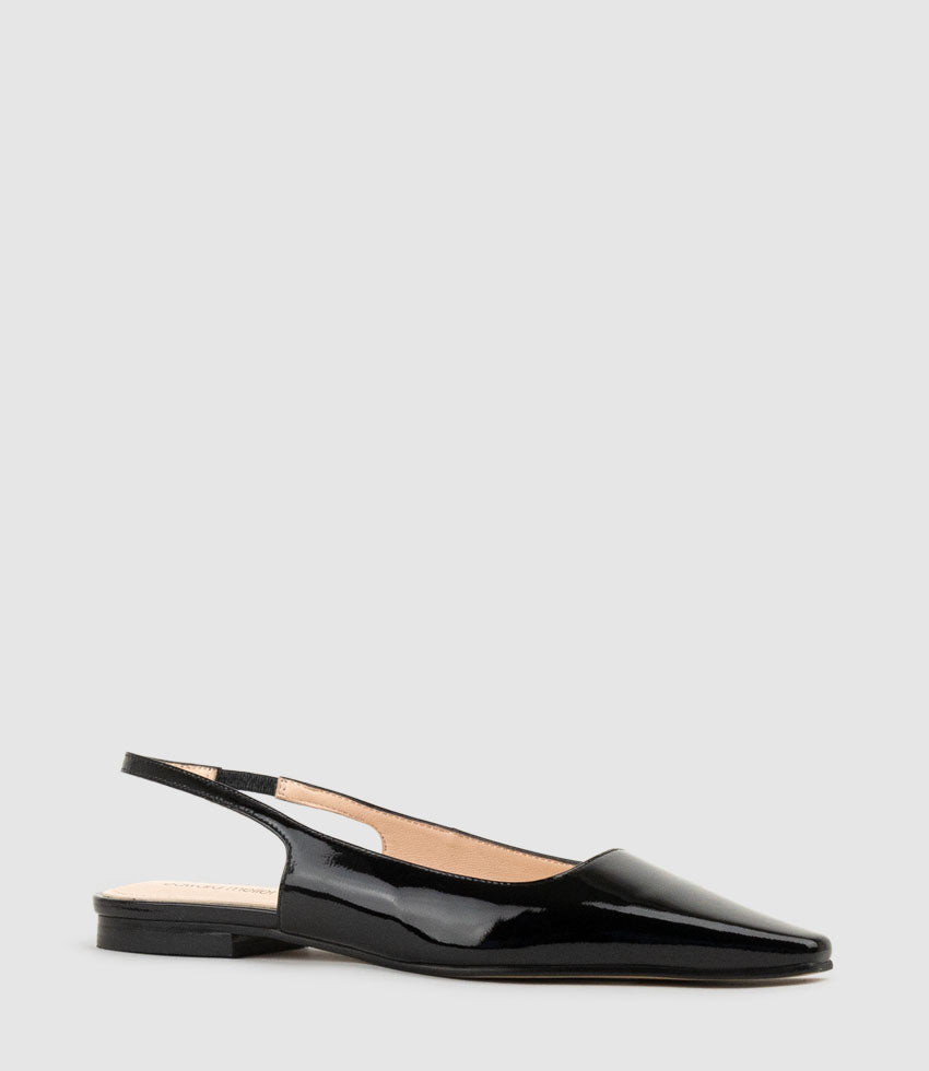 ELIANA Chiselled Slingback in Black Patent - Edward Meller