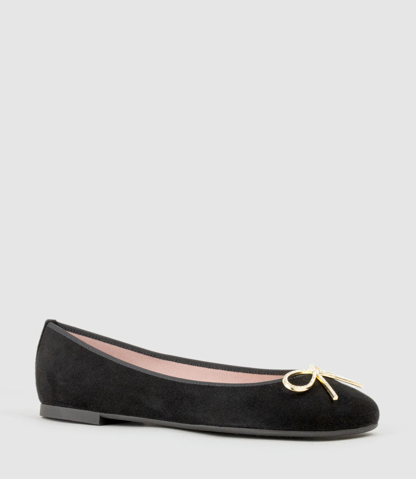 ELLEN Metal Bow Ballet in Black Suede- Edward Meller