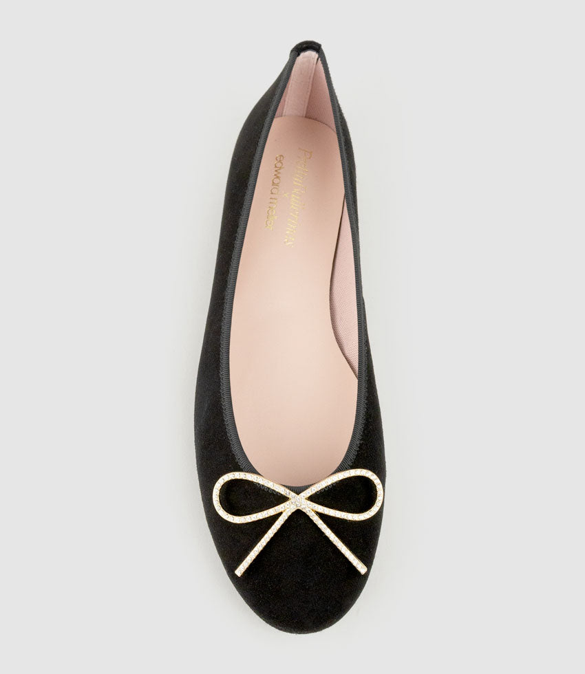 ELLEN Metal Bow Ballet in Black Suede- Edward Meller