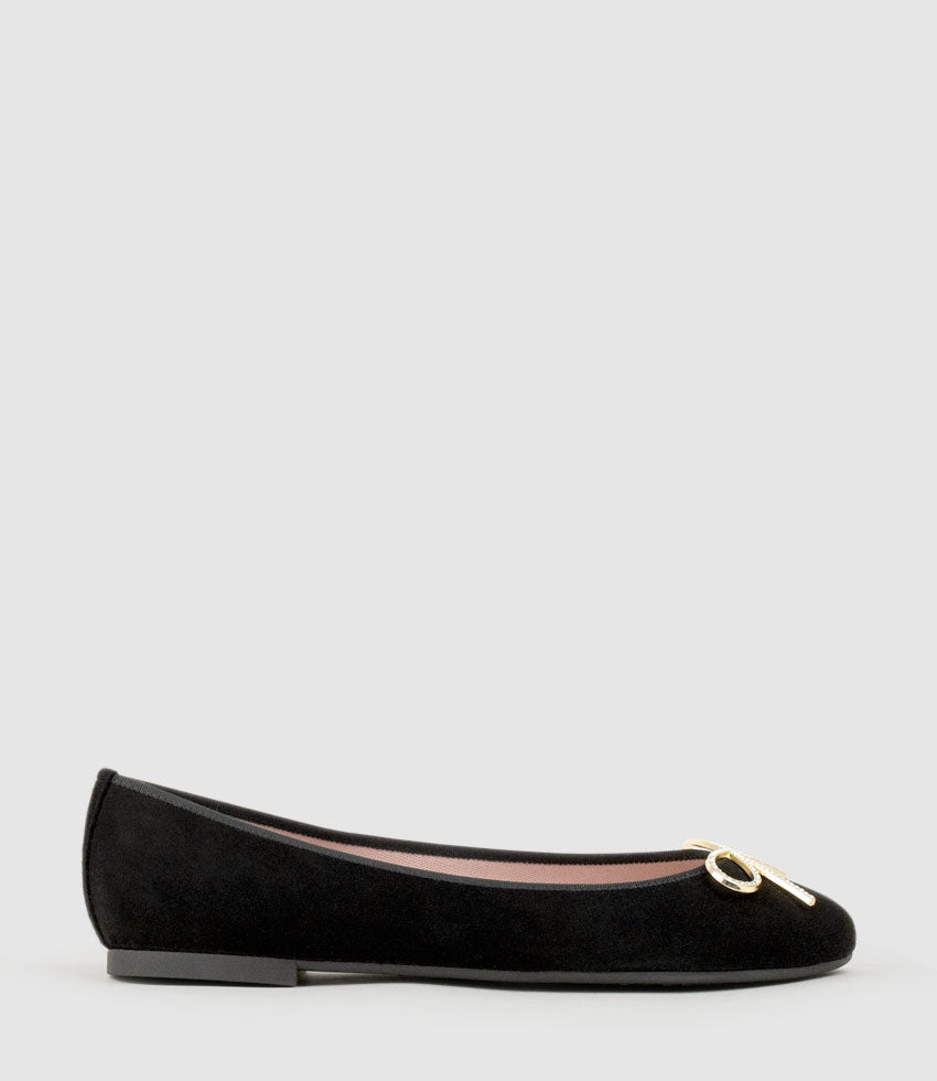 ELLEN Metal Bow Ballet in Black Suede- Edward Meller