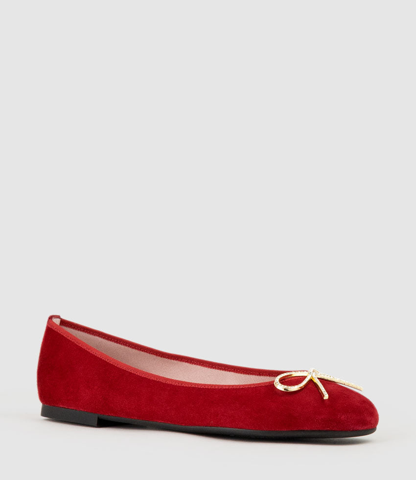 ELLEN Metal Bow Ballet in Cherry Suede - Edward Meller