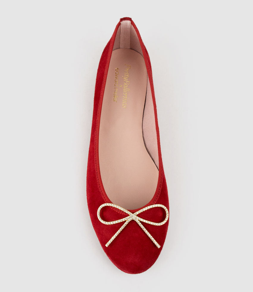 ELLEN Metal Bow Ballet in Cherry Suede - Edward Meller