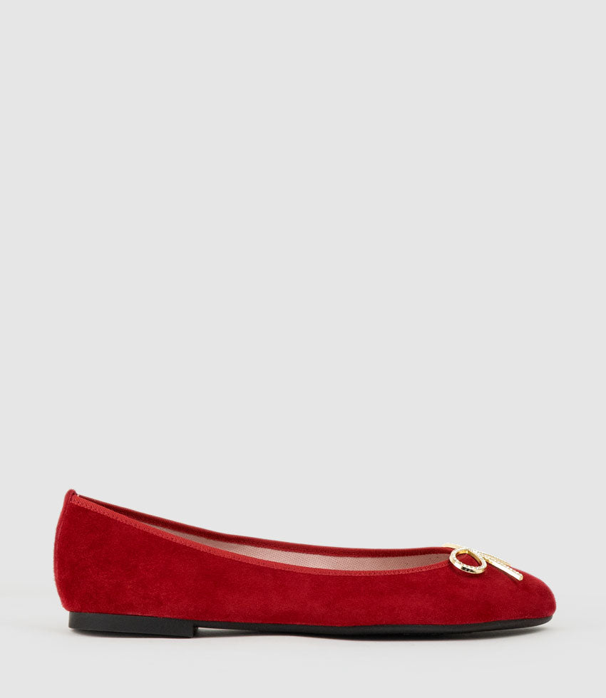 ELLEN Metal Bow Ballet in Cherry Suede - Edward Meller