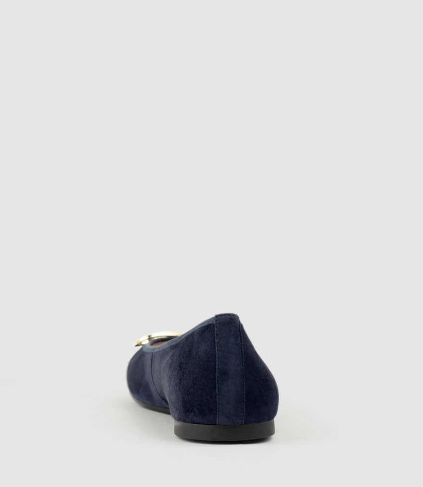 ELLEN Metal Bow Ballet in Navy Suede - Edward Meller