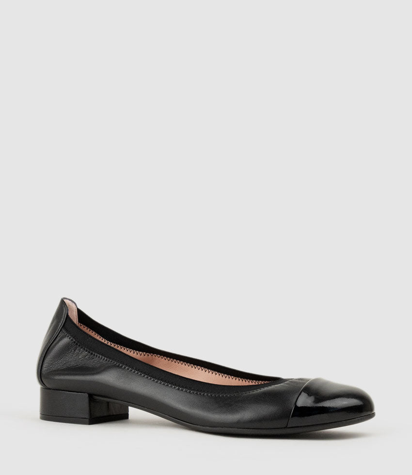 ELSIE Cap Toe Elastic Throat Ballet in Black - Edward Meller