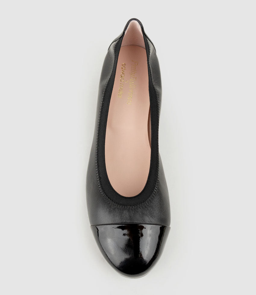 ELSIE Cap Toe Elastic Throat Ballet in Black - Edward Meller