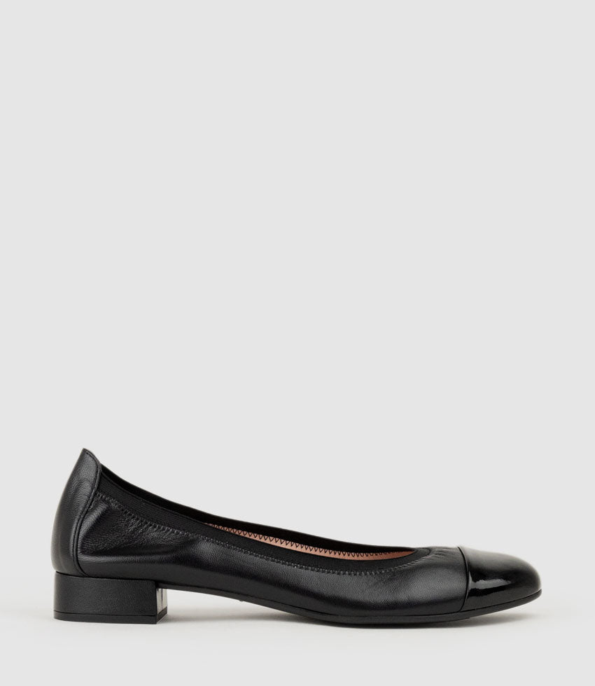 ELSIE Cap Toe Elastic Throat Ballet in Black - Edward Meller