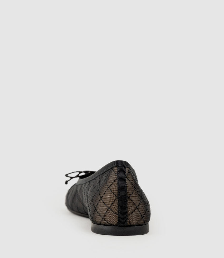 EMILY Cap Toe Mesh Ballet in Black Suede - Edward Meller