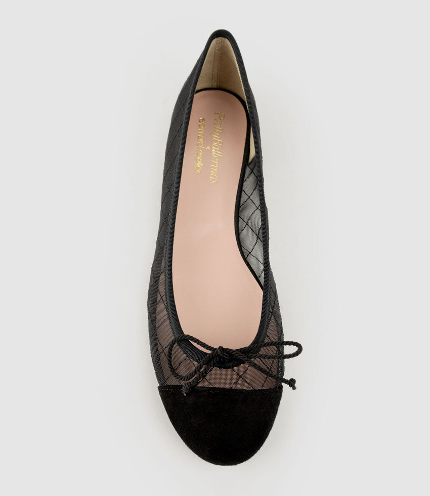 EMILY Cap Toe Mesh Ballet in Black Suede - Edward Meller