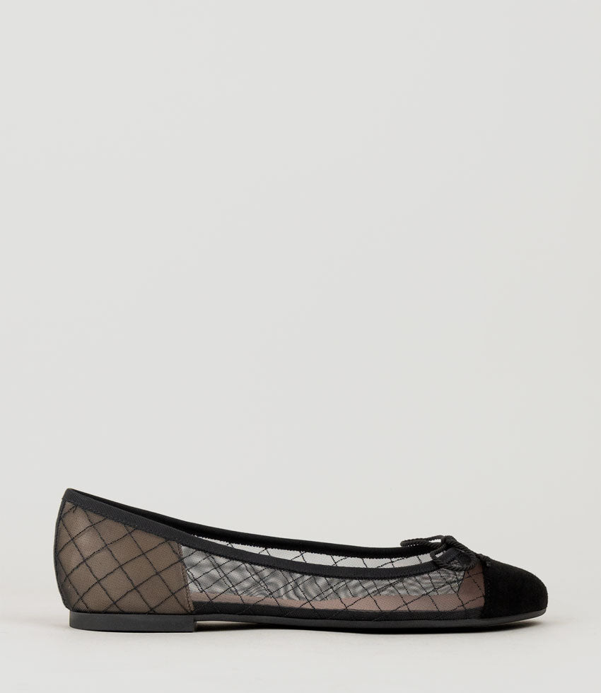 EMILY Cap Toe Mesh Ballet in Black Suede - Edward Meller