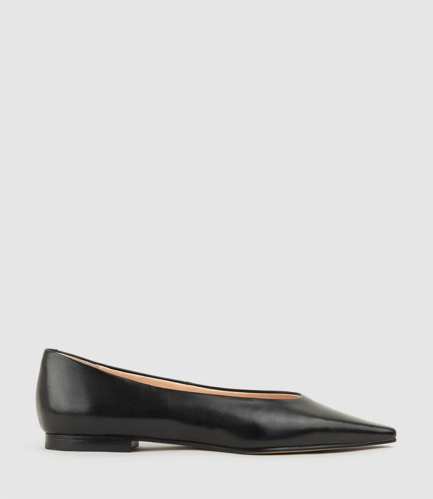 ENNIS Chiselled Skimmer Pump in Black Calf - Edward Meller