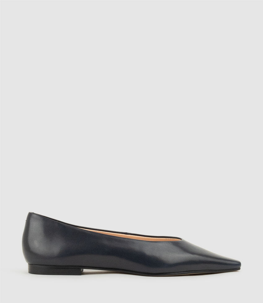 ENNIS Chiselled Skimmer Pump in Navy Calf - Edward Meller