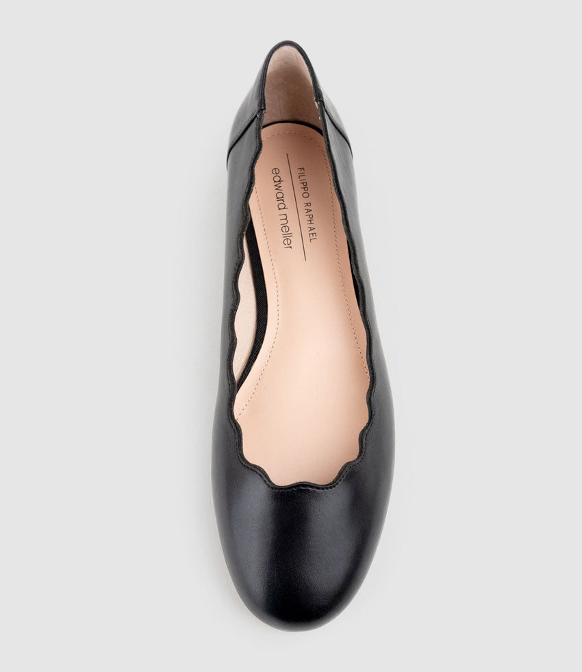 FARA Scalloped Ballet Flat in Black Calf - Edward Meller