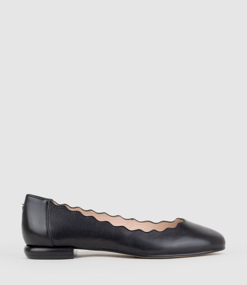 FARA Scalloped Ballet Flat in Black Calf - Edward Meller