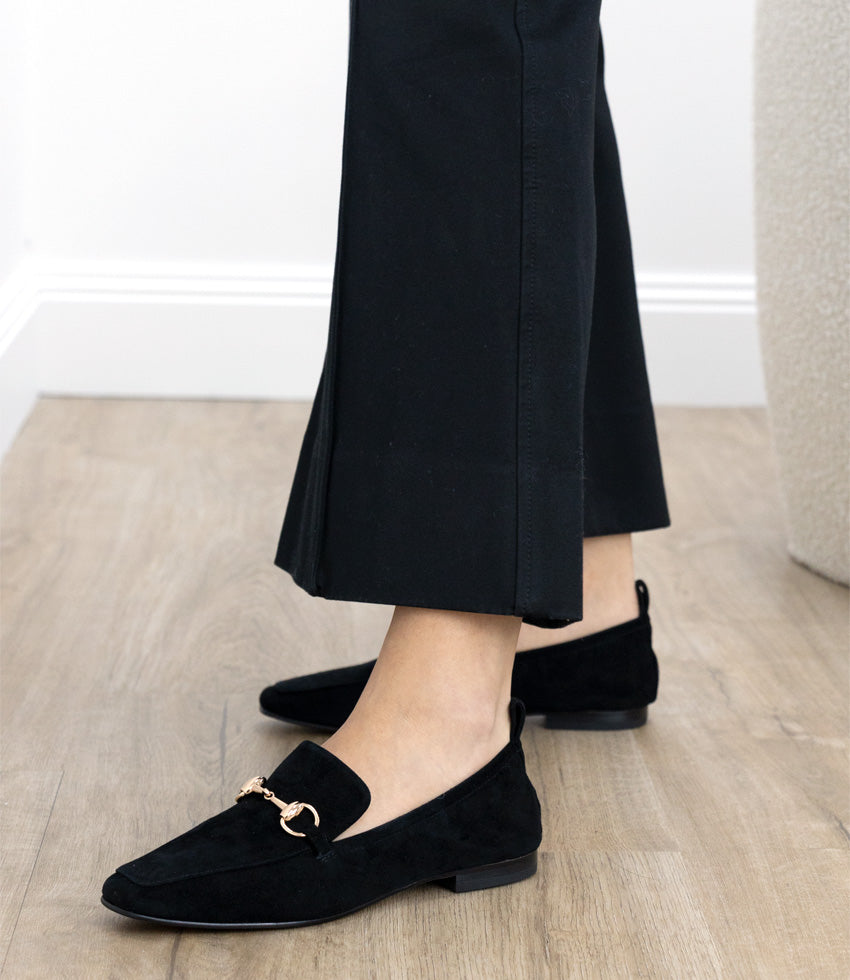 Womens suede loafers black discount