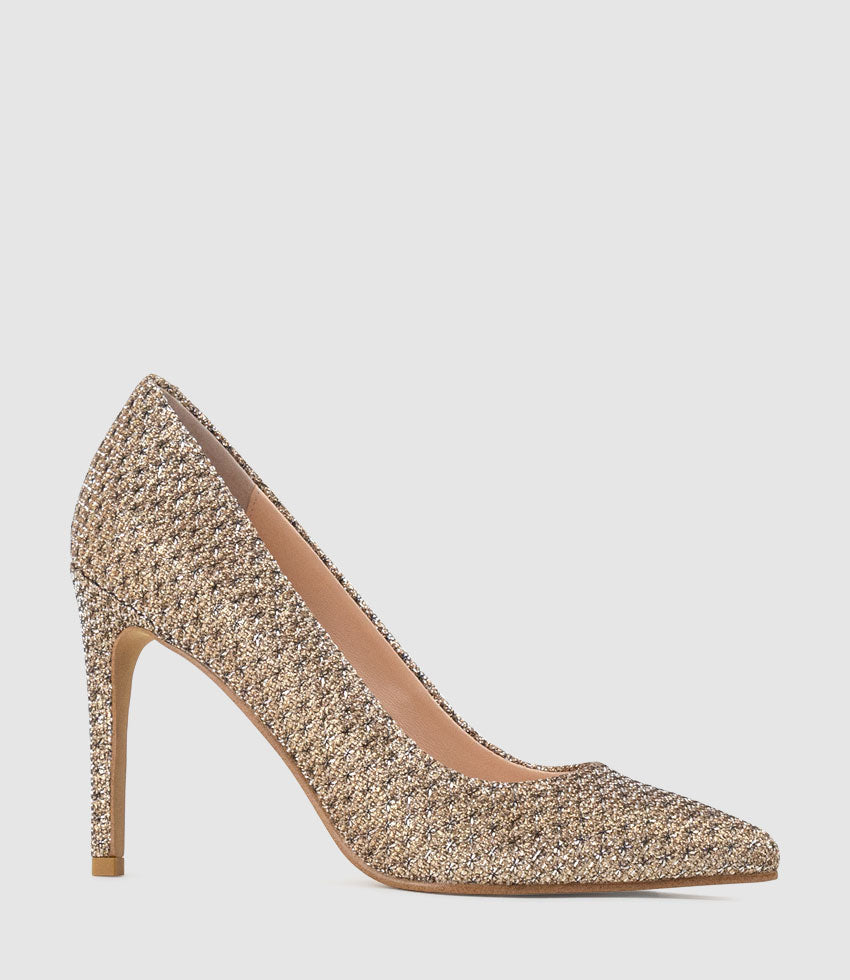 GAGA 100mm Pointed Toe Pump in Copper Metallic Fabric - Edward Meller