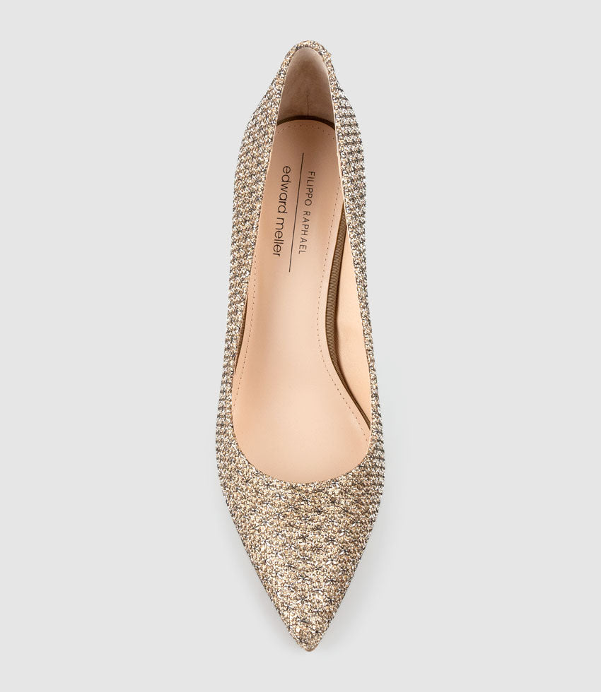 GAGA 100mm Pointed Toe Pump in Copper Metallic Fabric - Edward Meller