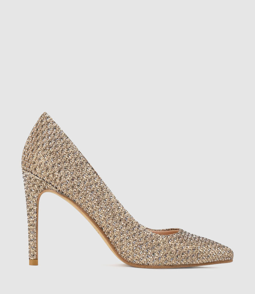 GAGA 100mm Pointed Toe Pump in Copper Metallic Fabric - Edward Meller