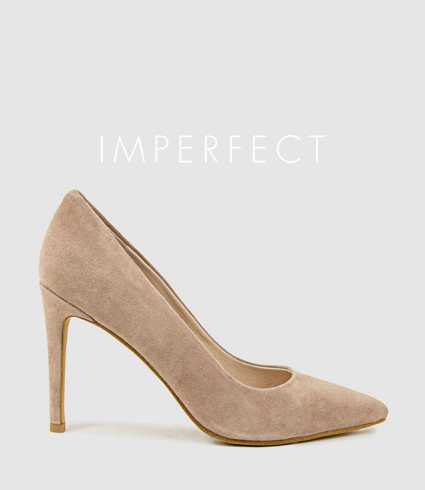 GAGA 100mm Pointed Toe Pump in Nude Suede - Edward Meller