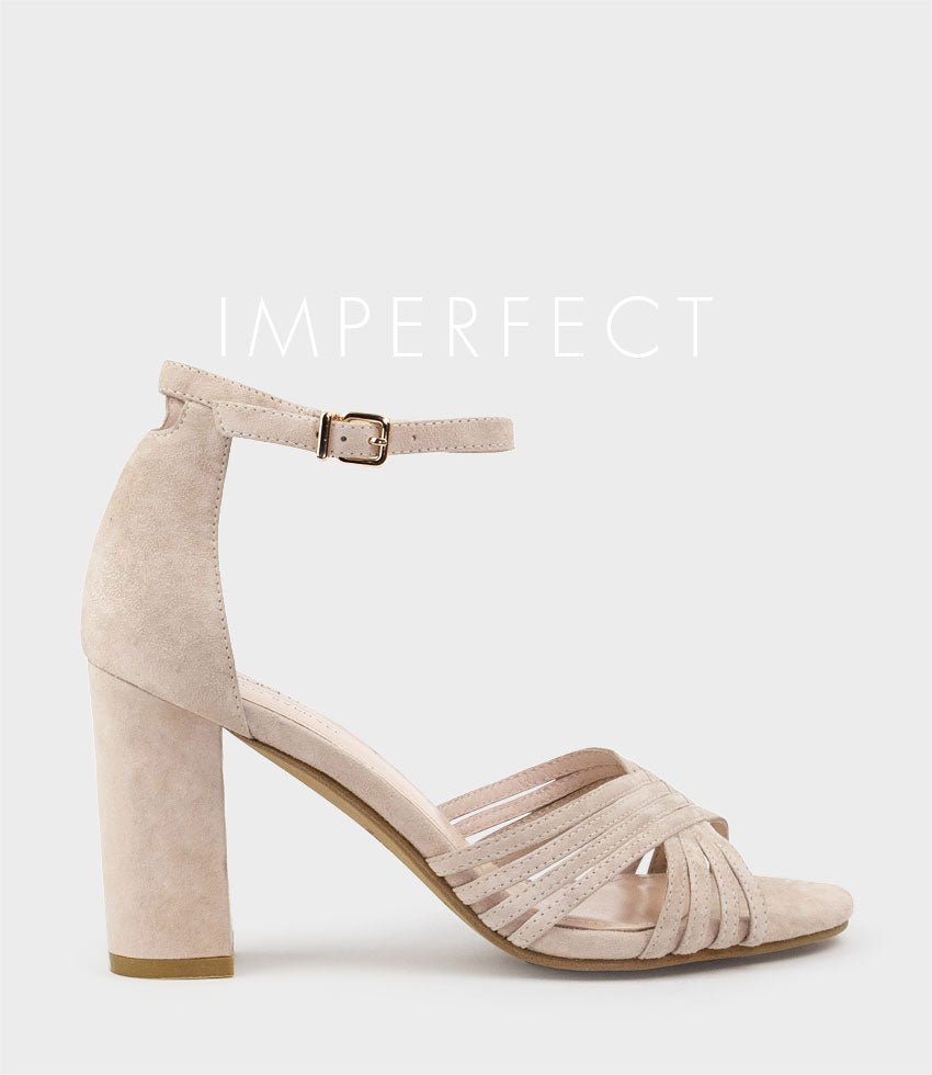 KARINA85 Multistrap Block Heel Sandal in Blush Suede