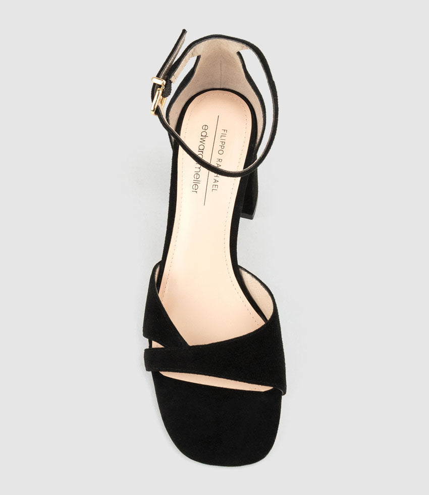 KASHI85 Asymmetrical Sandal in Black Suede - Edward Meller