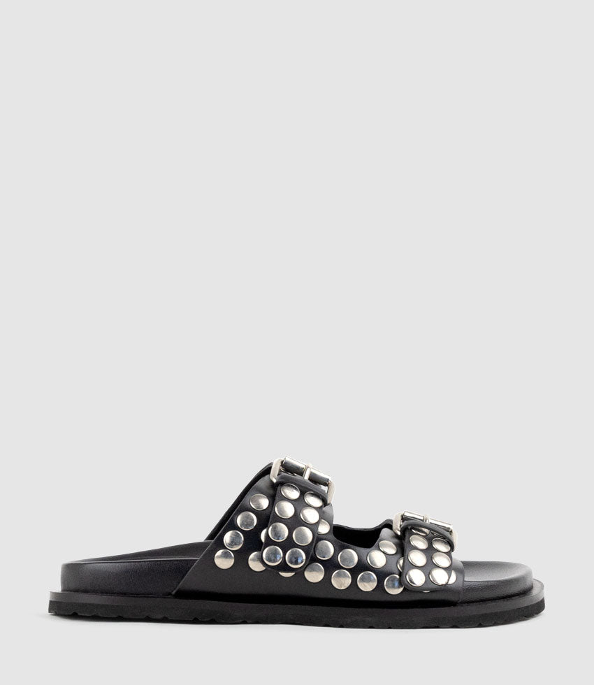 KLEVE Studded Two Strap Slide in Black  - Edward Meller