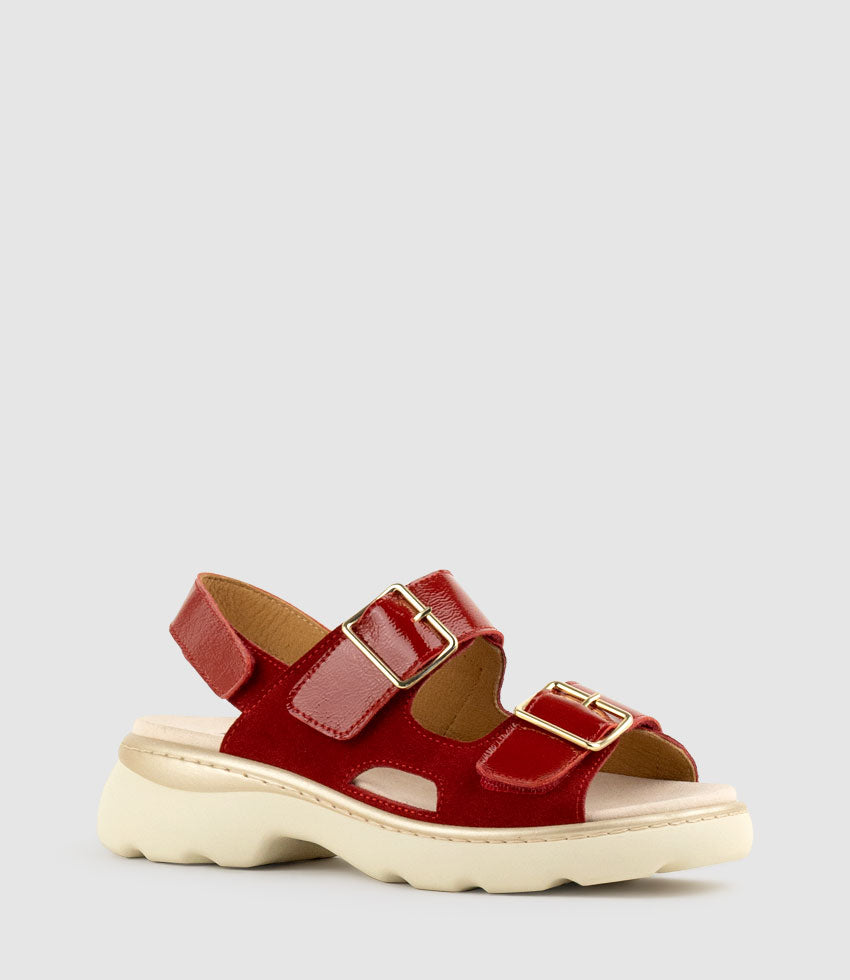 LANETTE Two Strap Comfort Sandal in Cherry Suede - Edward Meller