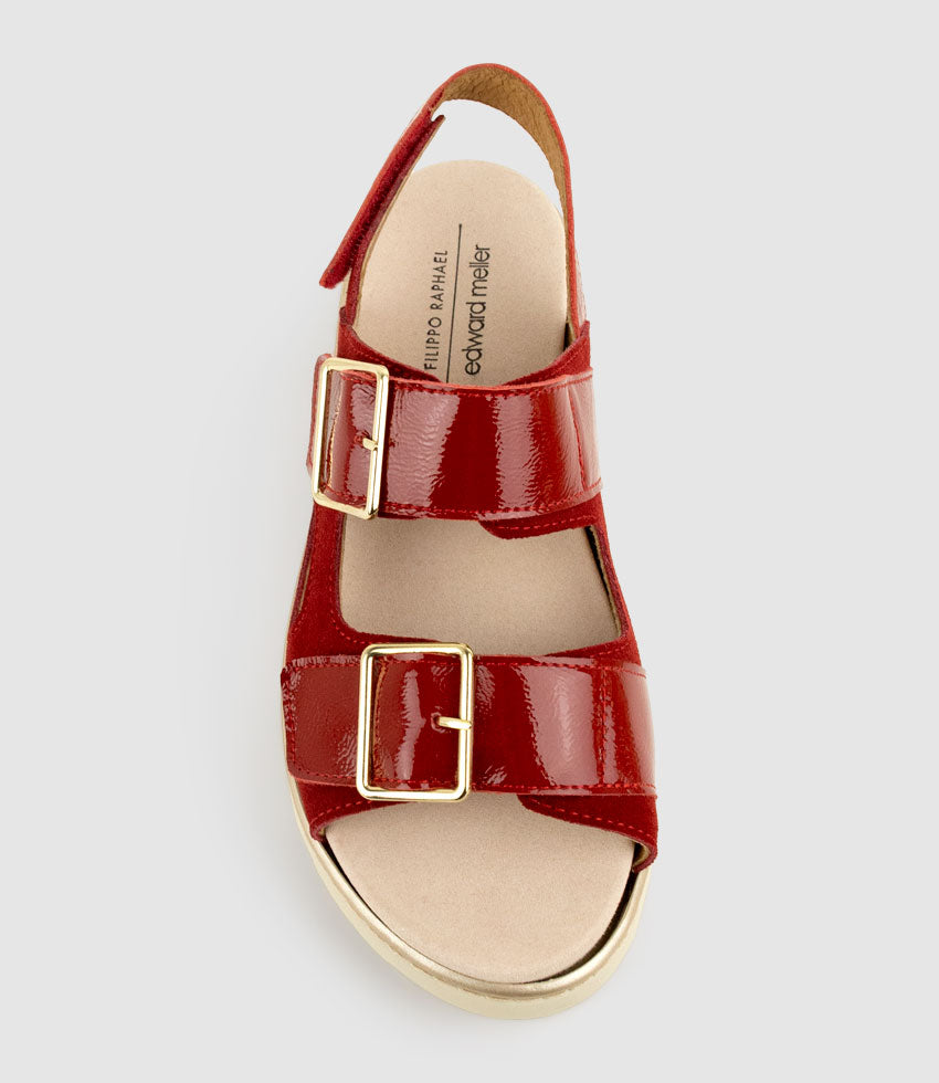 LANETTE Two Strap Comfort Sandal in Cherry Suede - Edward Meller