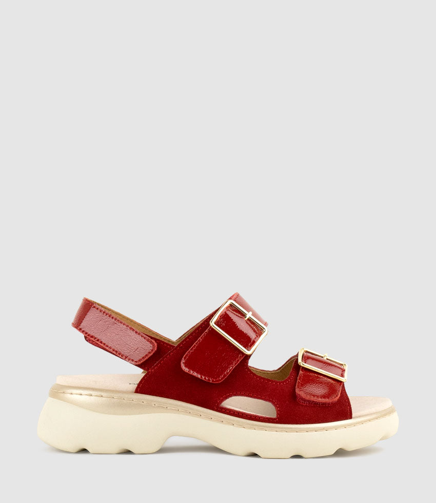 LANETTE Two Strap Comfort Sandal in Cherry Suede - Edward Meller