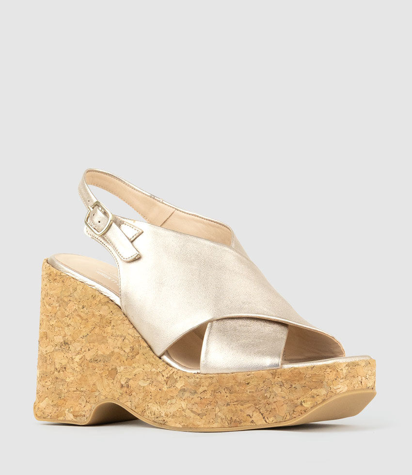 LATINE Crossover Sandal on Cork Unit in Rosegold - Edward Meller