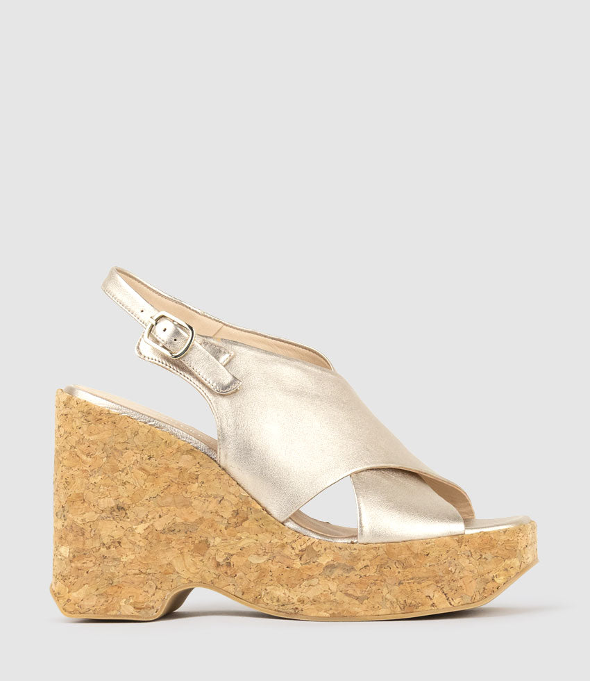 LATINE Crossover Sandal on Cork Unit in Rosegold - Edward Meller