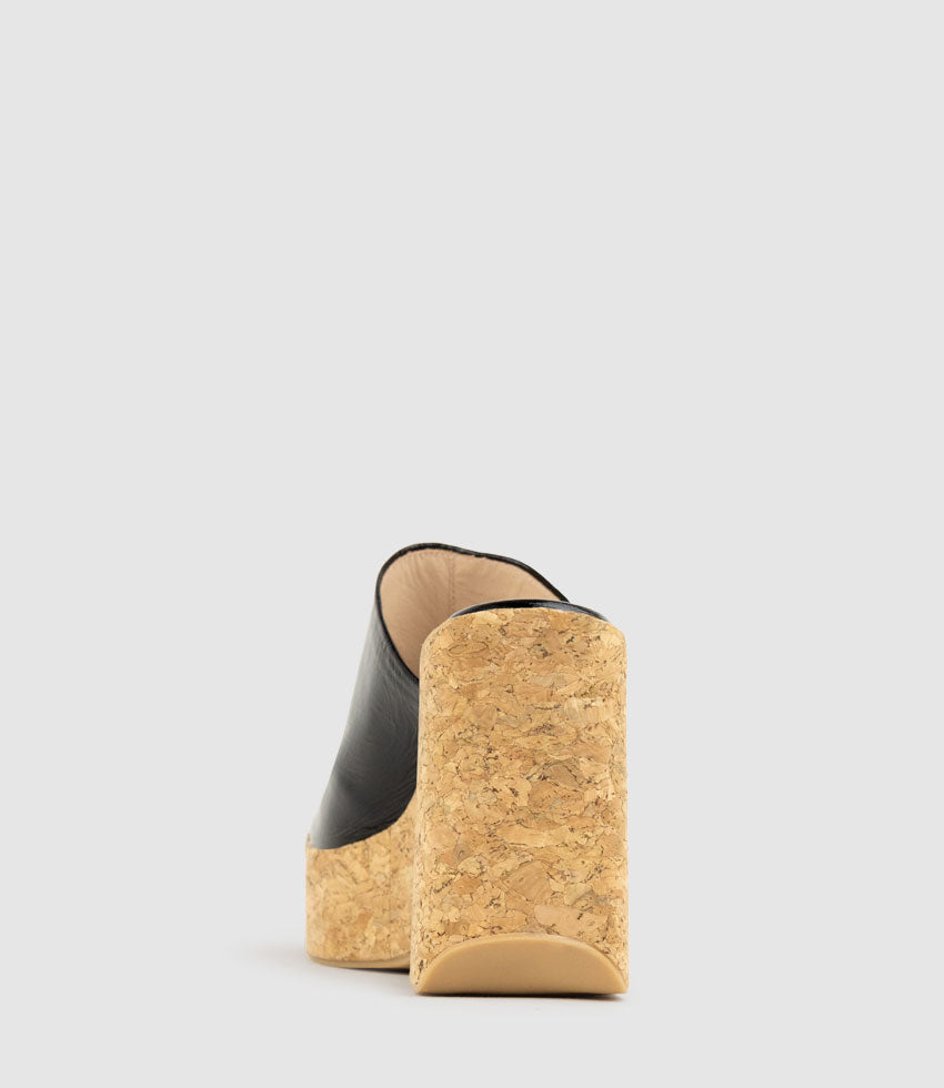 LAVERN Slide on Cork Unit in Black Crinkle Patent - Edward Meller