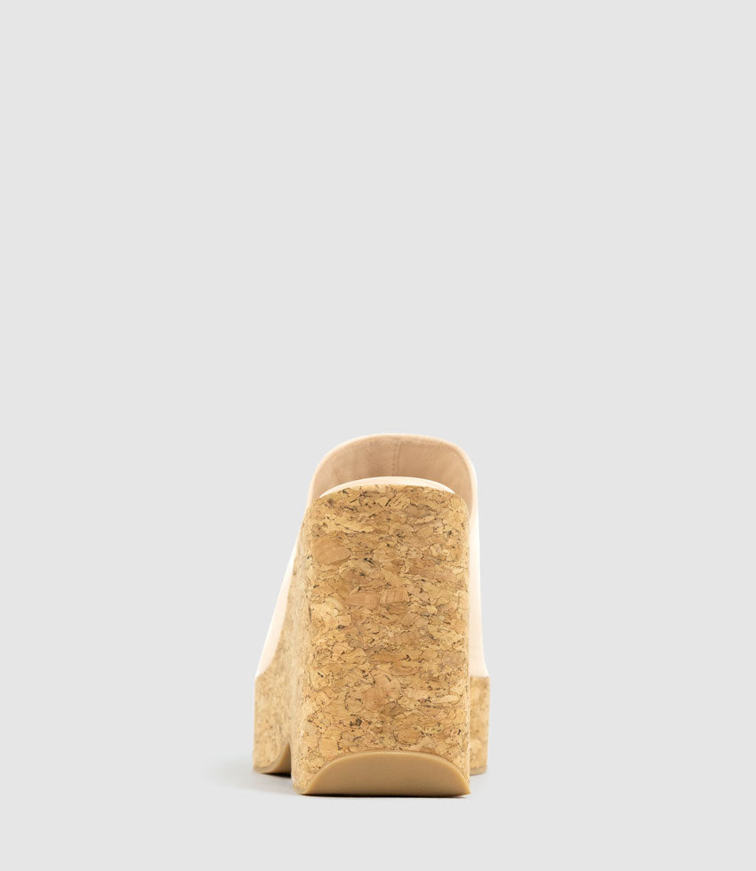 LAVERN Slide on Cork Unit in Nude Crinkle Patent - Edward Meller