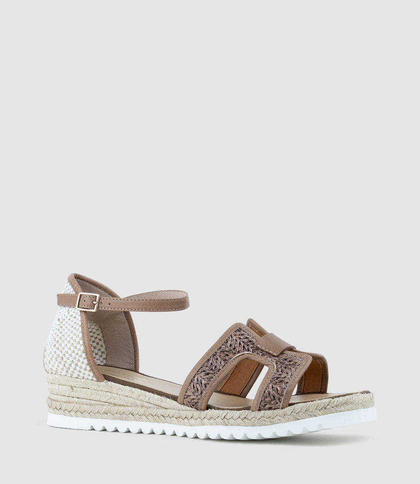 MARLENE Raffia Front Espadrille in Mocha - Edward Meller