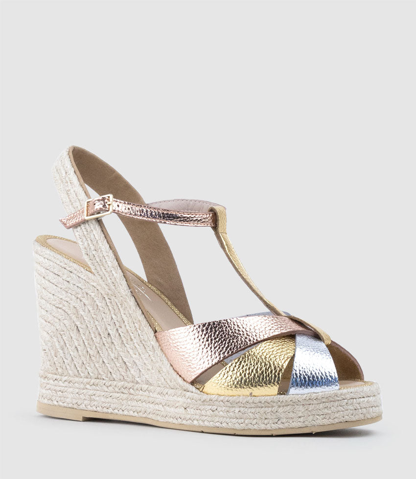 MELODY T Bar Espadrille in Metallic Multi - Edward Meller