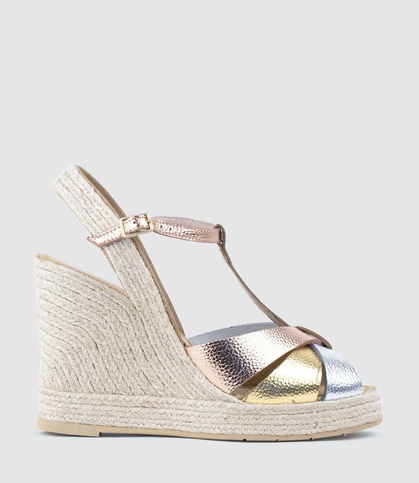 MELODY T Bar Espadrille in Metallic Multi - Edward Meller