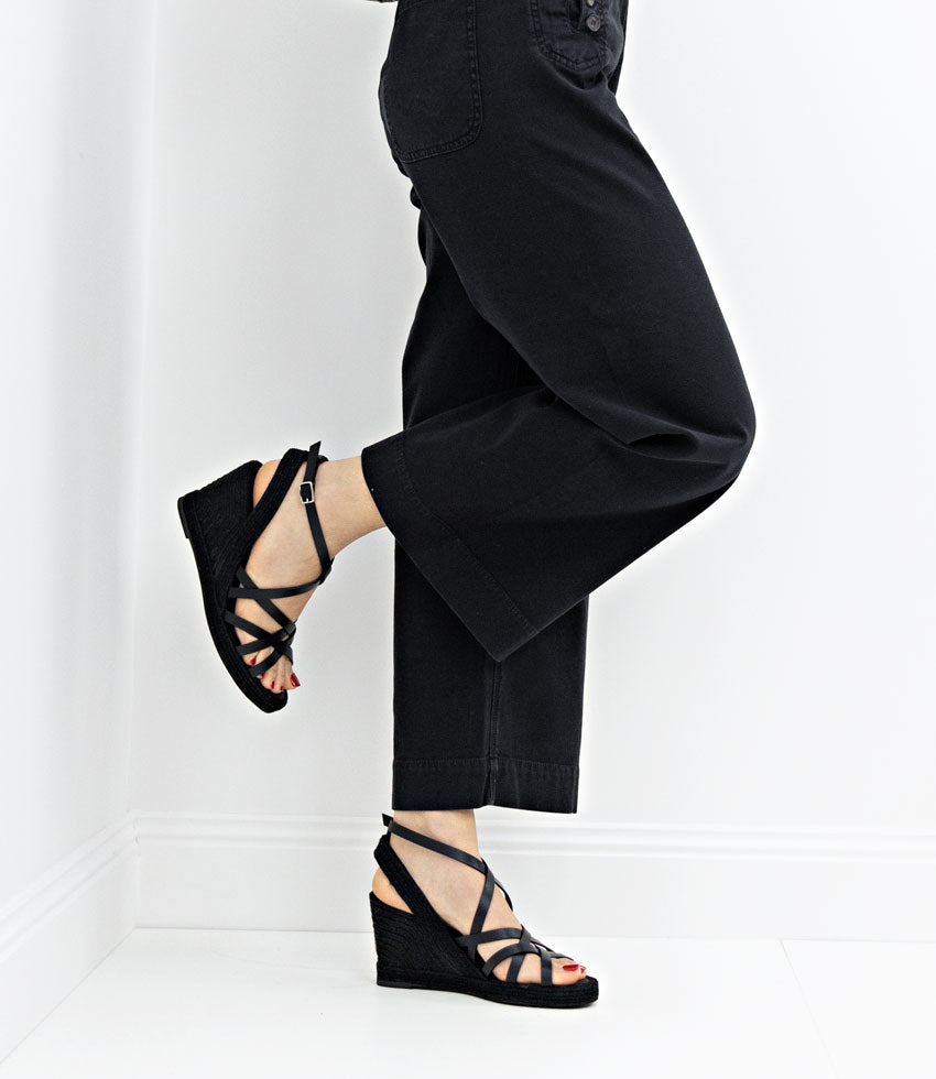 MILENA Strappy Tonal Espadrille in Black - Edward Meller