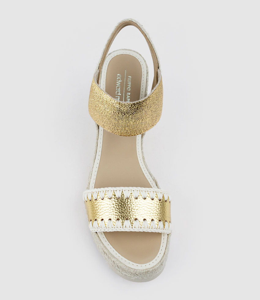 MINERVA Stitched Elastic Espadrille in Gold - Edward Meller