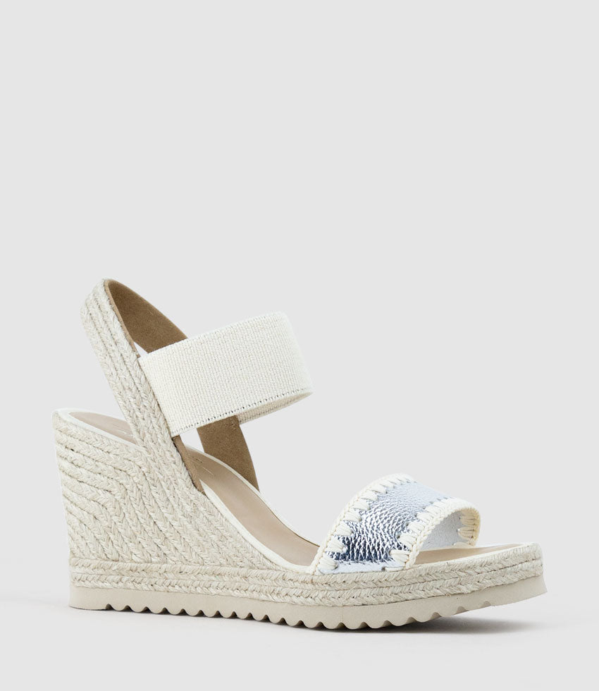 MINERVA Stitched Elastic Espadrille in Silver - Edward Meller