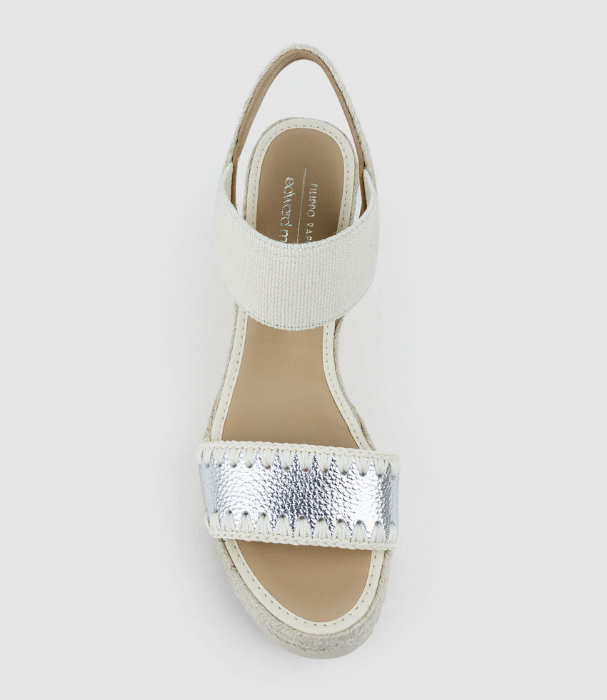 MINERVA Stitched Elastic Espadrille in Silver - Edward Meller