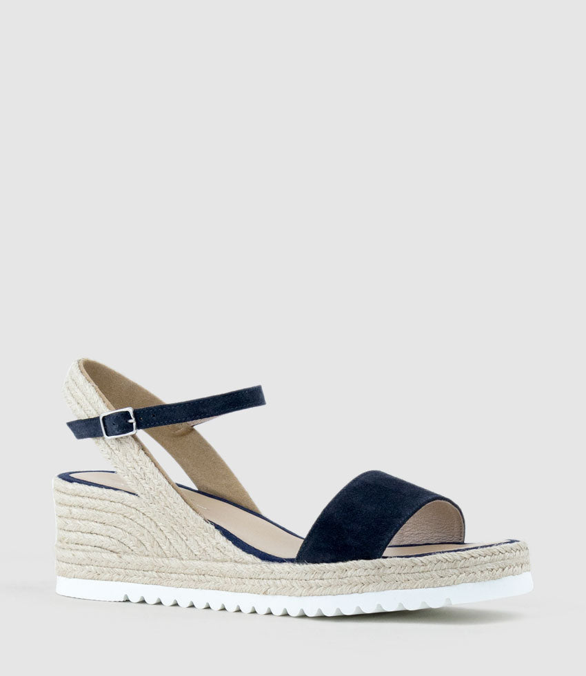 MYLO Single Strap Espadrille in Navy Suede - Edward Meller