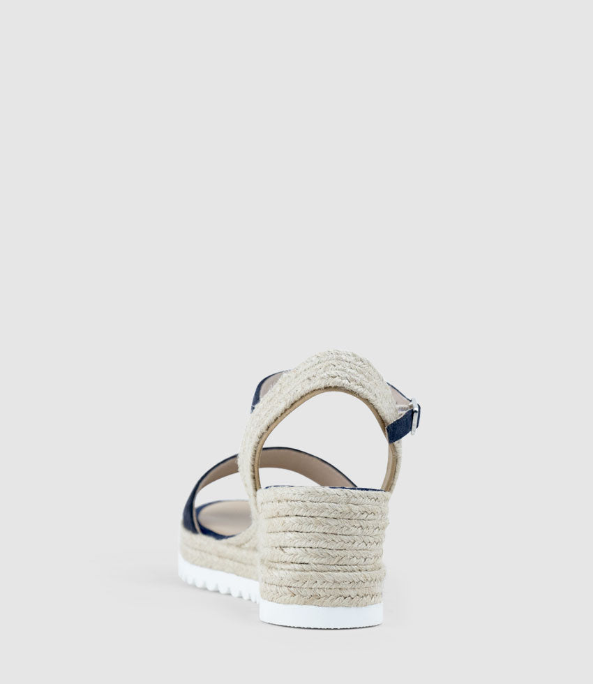 MYLO Single Strap Espadrille in Navy Suede - Edward Meller