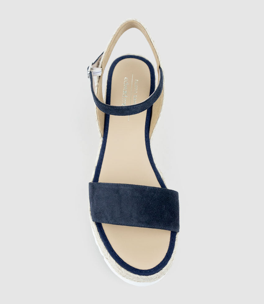 MYLO Single Strap Espadrille in Navy Suede - Edward Meller