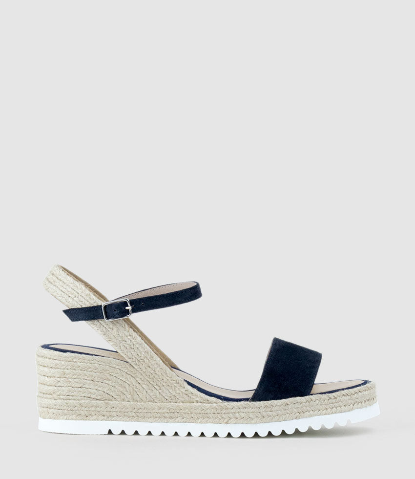 MYLO Single Strap Espadrille in Navy Suede - Edward Meller