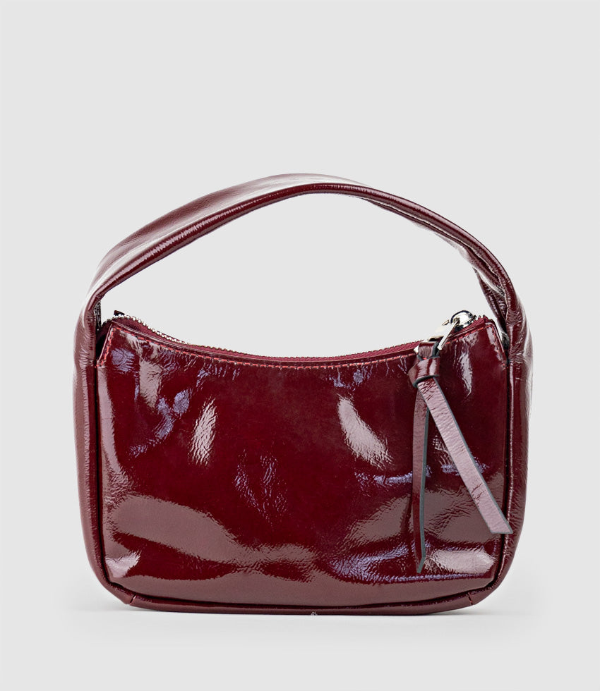 NARA Small Soft Bag in Black Cherry Patent - Edward Meller